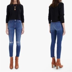 MOTHER High Waisted Looker Ankle Fray Nature Tune Up Blue Size 25 Distressed